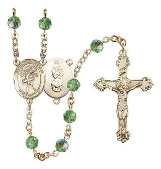 14 Karat Gold 6mm Austrian Crystal Saint Christopher/Dance Rosary in Peridot