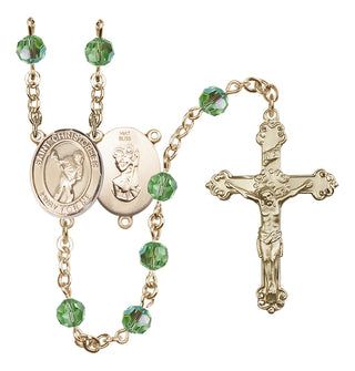 14 Karat Gold 6mm Austrian Crystal Saint Christopher/Lacrosse Rosary in Peridot