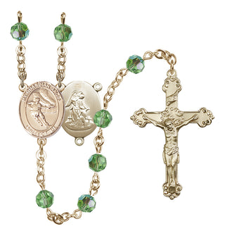 14 Karat Gold 6mm Austrian Crystal Guardian Angel/Hockey Rosary in Peridot