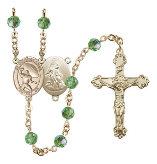 14 Karat Gold 6mm Austrian Crystal Guardian Angel/Track&Field-Women Rosary in Peridot
