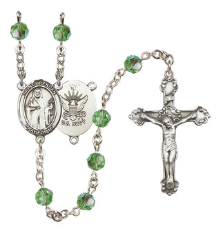 Sterling Silver 6mm Austrian Crystal Saint Brendan the Navigator/Navy Rosary in Peridot