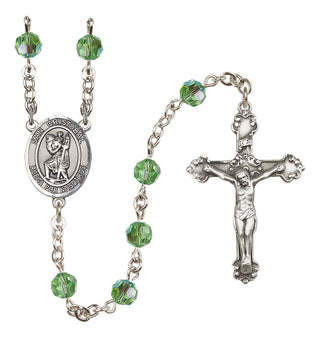 Sterling Silver 6mm Austrian Crystal San Cristobal Rosary in Peridot
