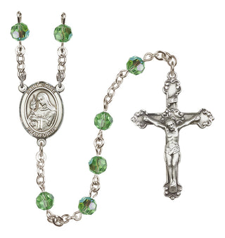 Sterling Silver 6mm Austrian Crystal Saint Clare of Assisi Rosary in Peridot