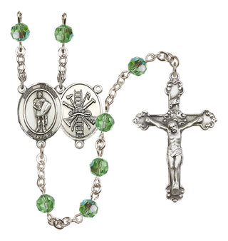 Sterling Silver 6mm Austrian Crystal Saint Florian/Firefighter Rosary in Peridot
