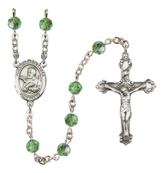 Sterling Silver 6mm Austrian Crystal Saint Francis Xavier Rosary in Peridot