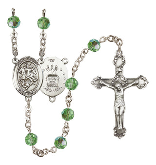 Sterling Silver 6mm Austrian Crystal Saint George / Air Force Rosary in Peridot
