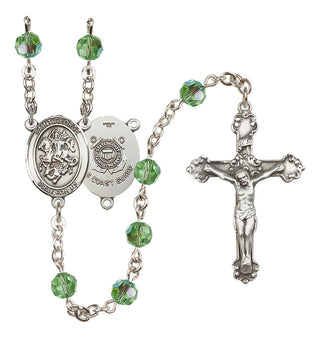 Sterling Silver 6mm Austrian Crystal Saint George / Coast Guard Rosary in Peridot