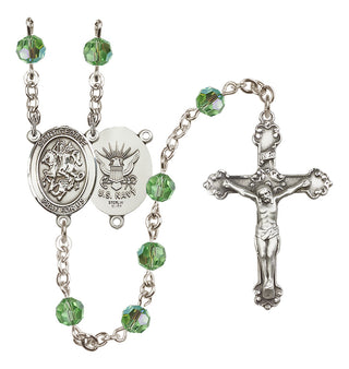 Sterling Silver 6mm Austrian Crystal Saint George / Navy Rosary in Peridot