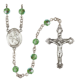 Sterling Silver 6mm Austrian Crystal Saint Matthew the Apostle Rosary in Peridot