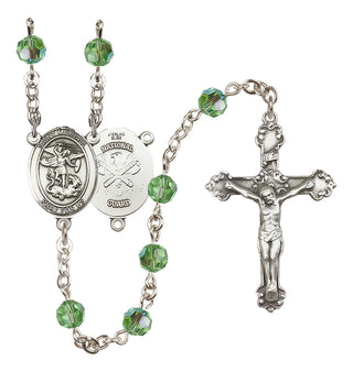 Sterling Silver 6mm Austrian Crystal Saint Michael / Nat'l Guard Rosary in Peridot
