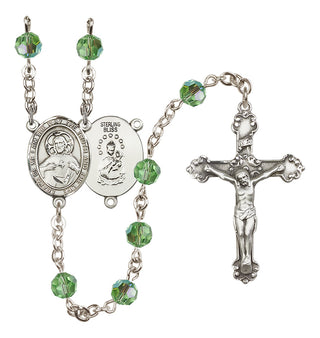 Sterling Silver 6mm Austrian Crystal Scapular Rosary in Peridot