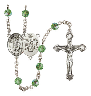 Sterling Silver 6mm Austrian Crystal Guardian Angel / EMT Rosary in Peridot