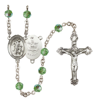 Sterling Silver 6mm Austrian Crystal Guardian Angel / Army Rosary in Peridot