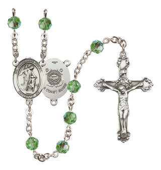 Sterling Silver 6mm Austrian Crystal Guardian Angel/Coast Guard Rosary in Peridot
