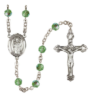 Sterling Silver 6mm Austrian Crystal Saint Stanislaus Rosary in Peridot
