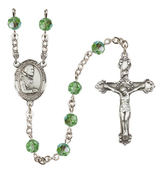 Sterling Silver 6mm Austrian Crystal Saint Pio of Pietrelcina Rosary in Peridot
