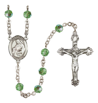 Sterling Silver 6mm Austrian Crystal Saint Agnes of Rome Rosary in Peridot