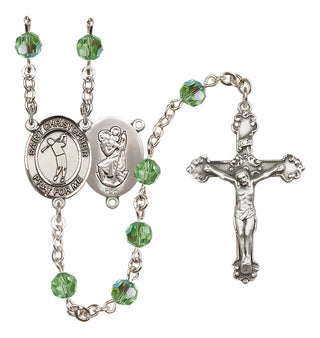 Sterling Silver 6mm Austrian Crystal Saint Christopher/Golf Rosary in Peridot