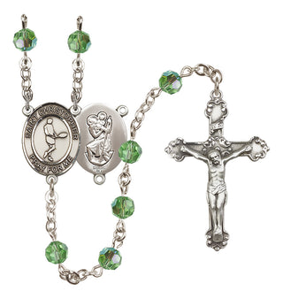 Sterling Silver 6mm Austrian Crystal Saint Christopher/Tennis Rosary in Peridot