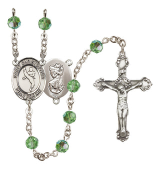 Sterling Silver 6mm Austrian Crystal Saint Christopher/Martial Arts Rosary in Peridot
