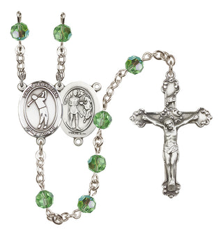 Sterling Silver 6mm Austrian Crystal Saint Sebastian/Golf Rosary in Peridot