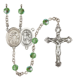 Sterling Silver 6mm Austrian Crystal Saint Sebastian/Wrestling Rosary in Peridot
