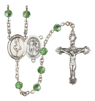 Sterling Silver 6mm Austrian Crystal Saint Sebastian/Dance Rosary in Peridot