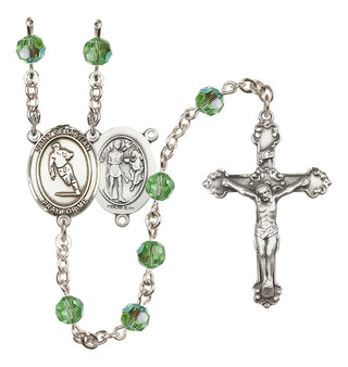 Sterling Silver 6mm Austrian Crystal Saint Sebastian / Rugby Rosary in Peridot