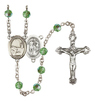 Sterling Silver 6mm Austrian Crystal Saint Sebastian / Fishing Rosary in Peridot