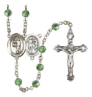 Sterling Silver 6mm Austrian Crystal Saint Sebastian / Archery Rosary in Peridot