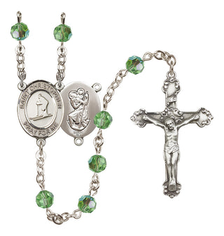 Sterling Silver 6mm Austrian Crystal Saint Christopher / Skiing Rosary in Peridot