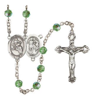 Sterling Silver 6mm Austrian Crystal Saint Sebastian / Motorcycle Rosary in Peridot