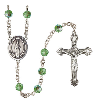 Sterling Silver 6mm Austrian Crystal Virgen del Fatima Rosary in Peridot
