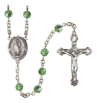 Sterling Silver 6mm Austrian Crystal Virgen de Guadalupe Rosary in Peridot