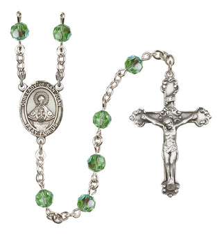 Sterling Silver 6mm Austrian Crystal Our Lady of San Juan Rosary in Peridot
