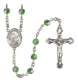 Sterling Silver 6mm Austrian Crystal Saint Bernard of Montjoux Rosary in Peridot