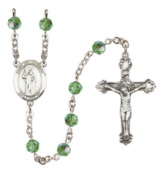 Sterling Silver 6mm Austrian Crystal Saint Columbkille Rosary in Peridot