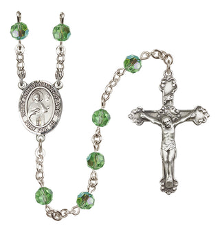 Sterling Silver 6mm Austrian Crystal Saint Anthony Mary Claret Rosary in Peridot