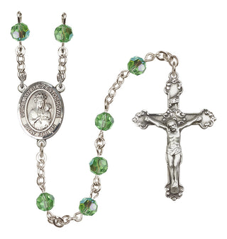 Sterling Silver 6mm Austrian Crystal Our Lady of Czestochowa Rosary in Peridot