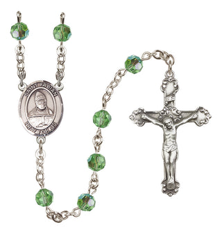 Sterling Silver 6mm Austrian Crystal Saint Fabian Rosary in Peridot