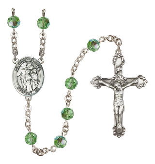 Sterling Silver 6mm Austrian Crystal Guardian Angel w/Children Rosary in Peridot