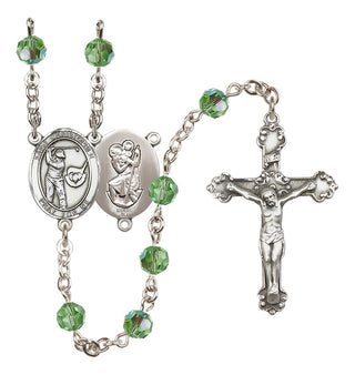 Sterling Silver 6mm Austrian Crystal Saint Christopher/Golf Rosary in Peridot