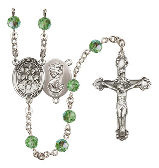 Sterling Silver 6mm Austrian Crystal Saint Christopher / Choir Rosary in Peridot