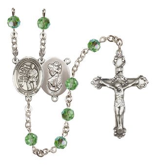 Sterling Silver 6mm Austrian Crystal Saint Christopher / Karate Rosary in Peridot