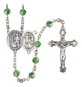 Sterling Silver 6mm Austrian Crystal Saint Sebastian/Karate Rosary in Peridot