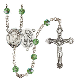 Sterling Silver 6mm Austrian Crystal Saint Sebastian/Lacrosse Rosary in Peridot