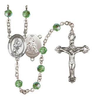 Sterling Silver 6mm Austrian Crystal Guardian Angel/Softball Rosary in Peridot