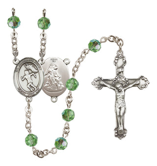 Sterling Silver 6mm Austrian Crystal Guardian Angel/Track&Field-Women Rosary in Peridot