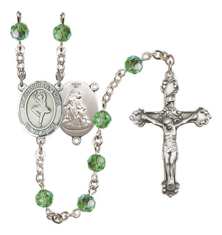 Sterling Silver 6mm Austrian Crystal Guardian Angel/Dance Rosary in Peridot