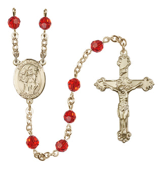 14 Karat Gold-Filled 6mm Austrian Crystal Saint Boniface Rosary in Ruby